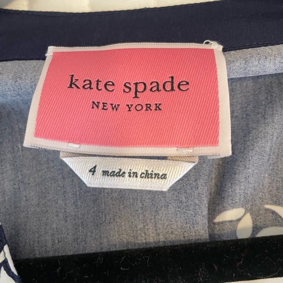 Kate Spade Poplin Bow Navy Crab Print Midi Dress Sz 4 NAVY Blue V-Neck Pockets - Picture 13 of 16